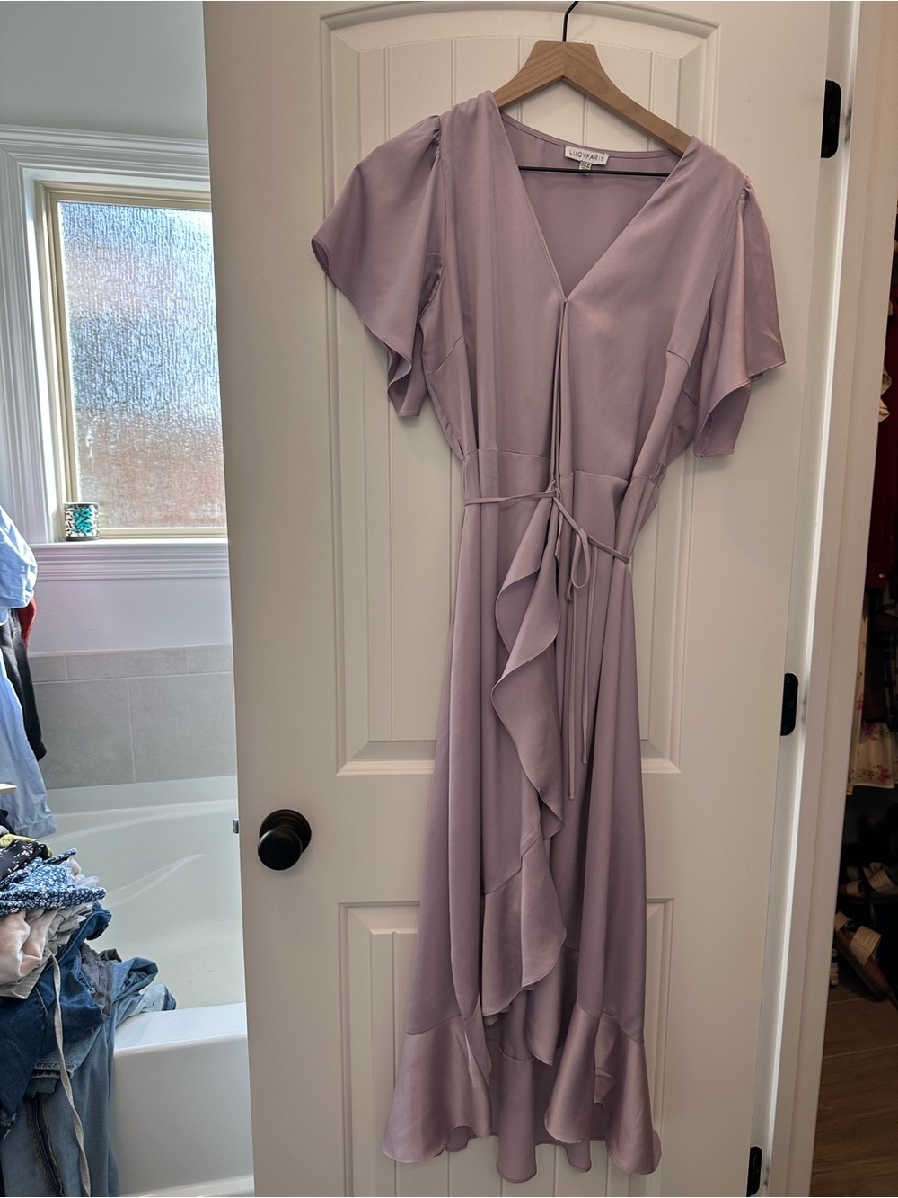 Lucy Paris Lavender Ruffle Wrap Maxi Dress